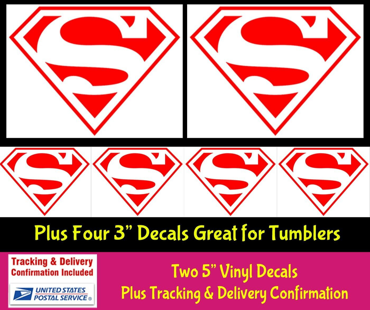 Superman Rendering 6 Red Variety Pack Vinyl Decals Window Tablet Tumbler Laptop