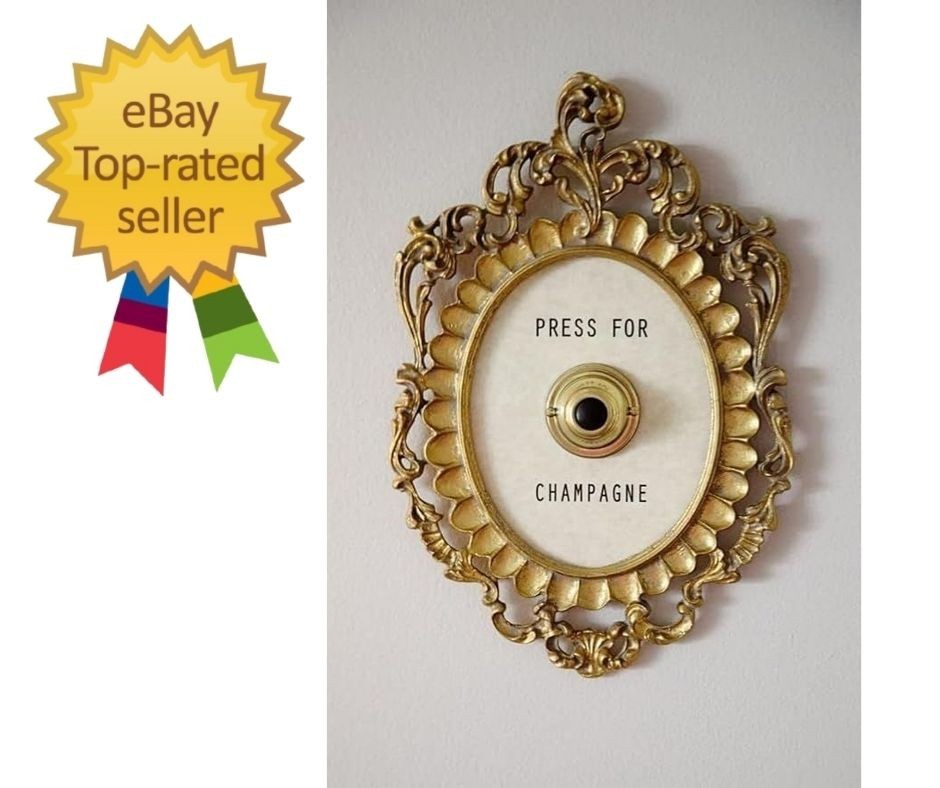 Press for Champagne Vintage Button Doorbell, Wall Plaque Ornament Gift