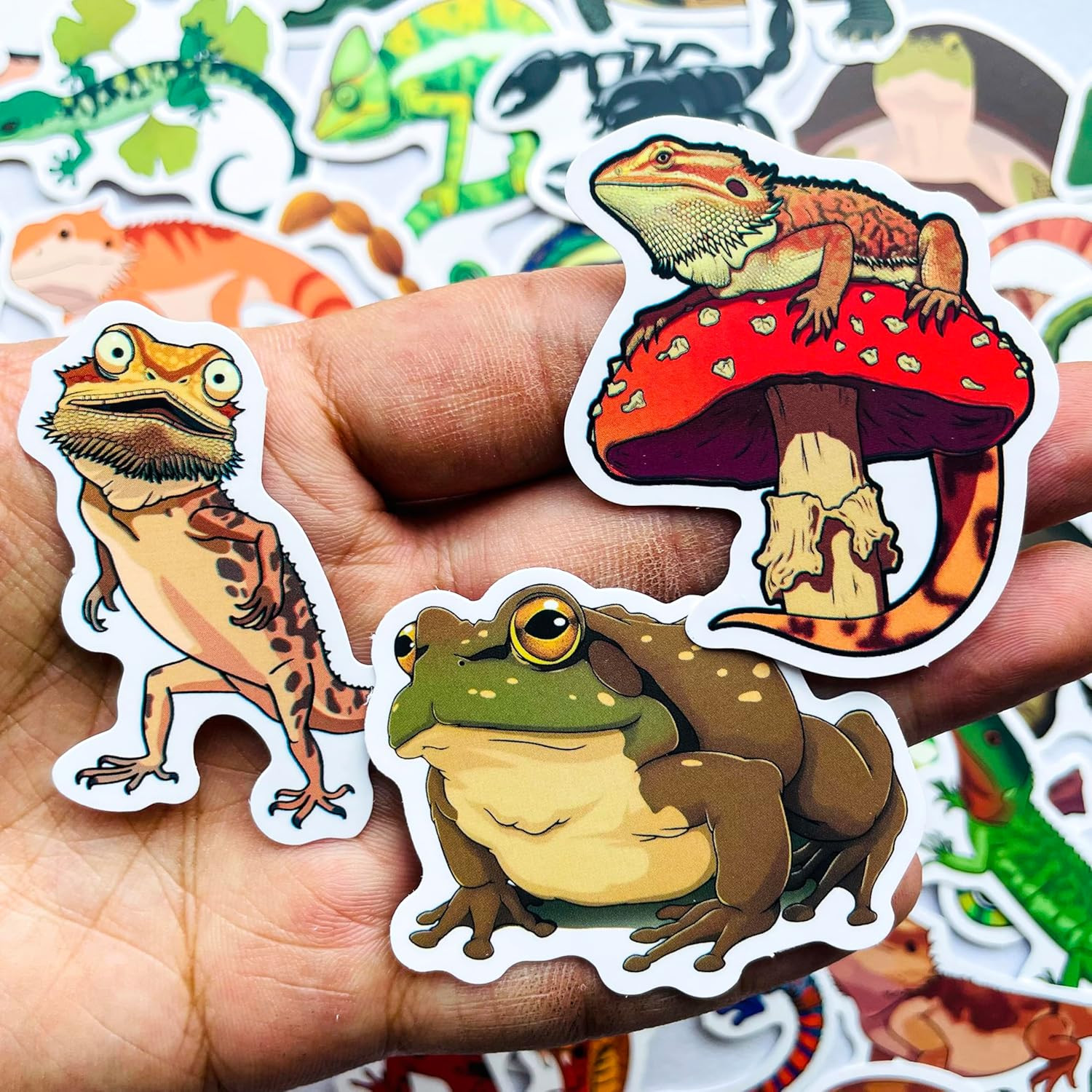 50pcs Reptile & Amphibian Stickers – Waterproof Vinyl Lizard, Gecko, Frog, Snake