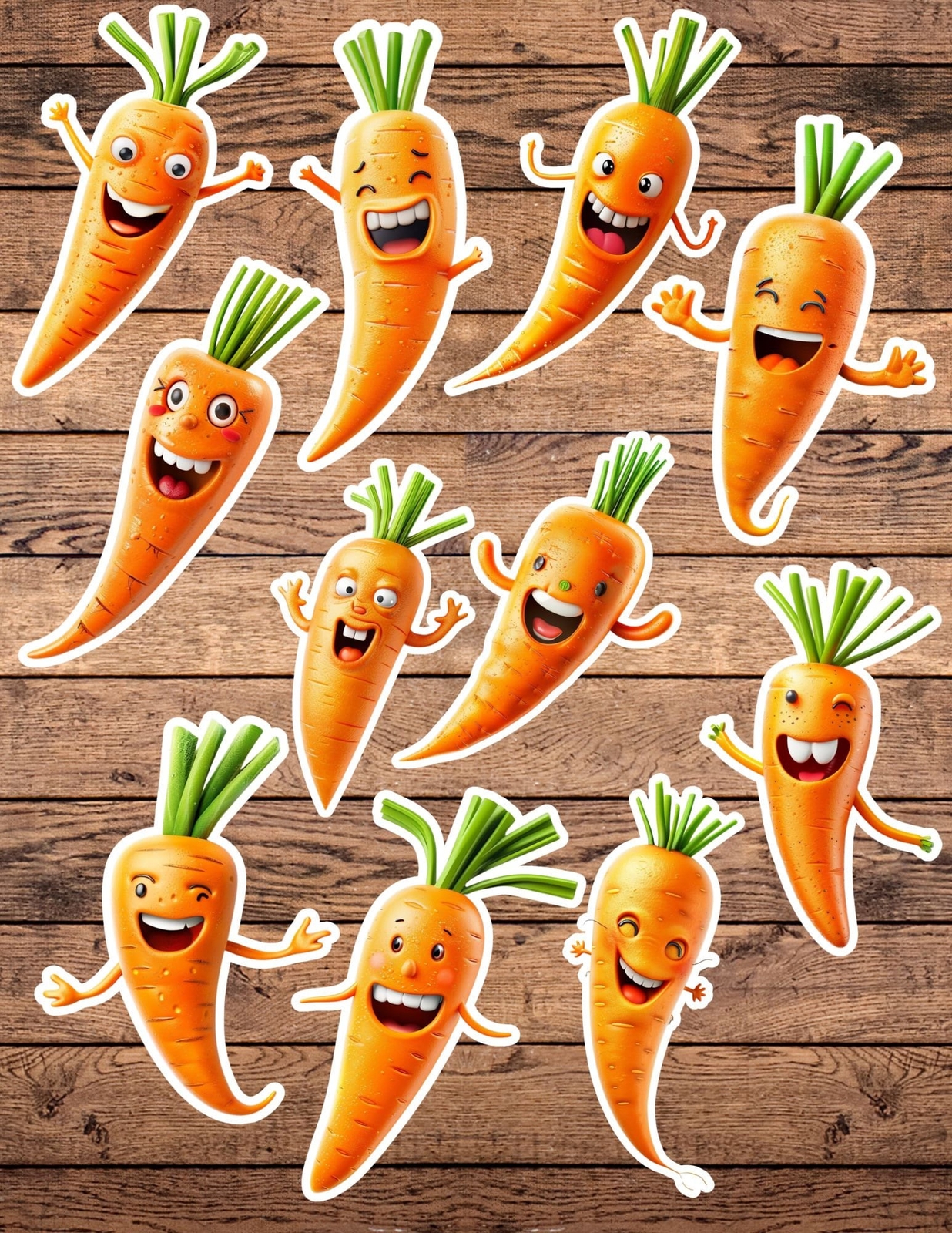 Silly Face Carrots Die Cut Stickers Set Laptop Sticker WaterBottle Sticker