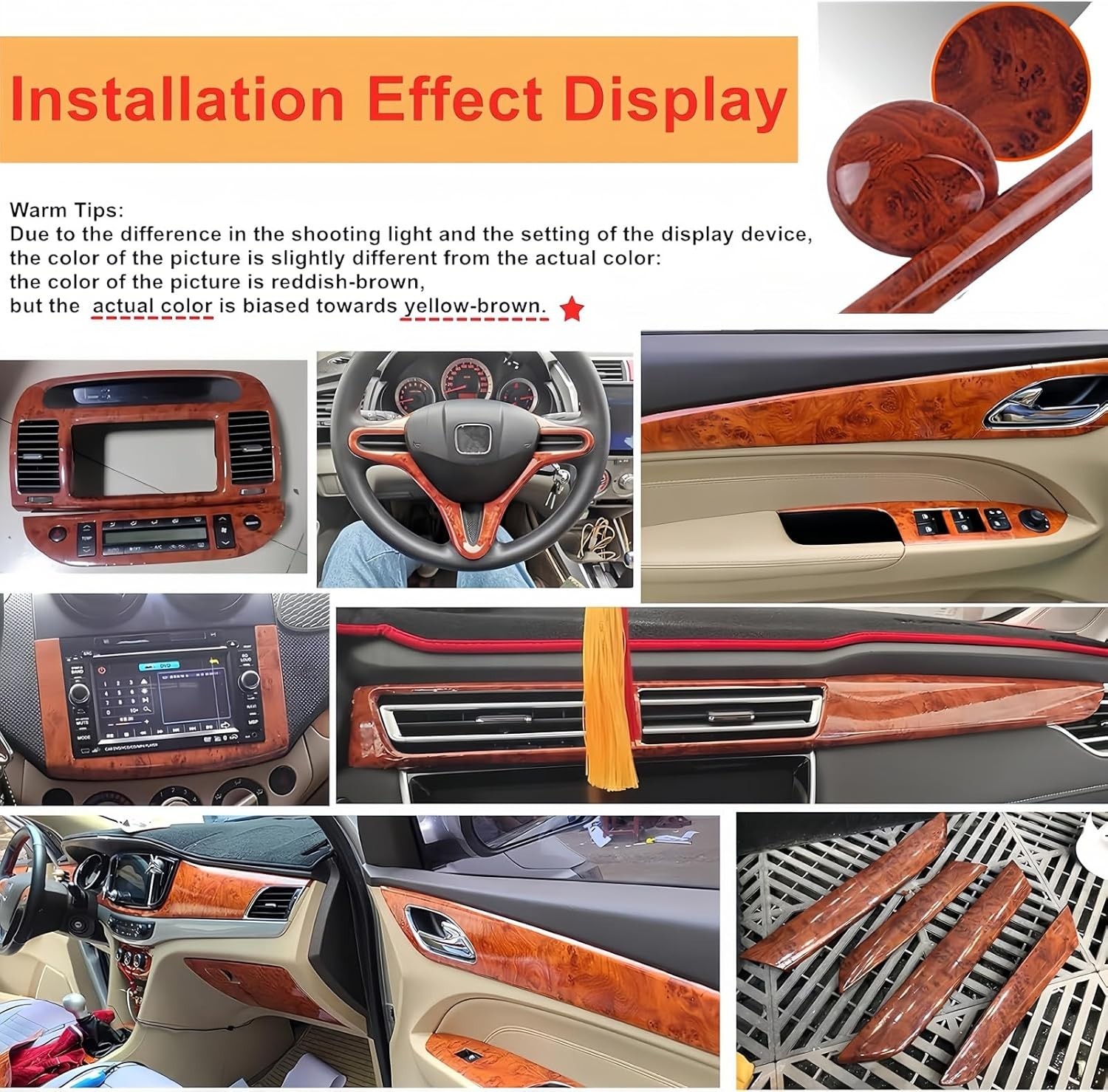 High Glossy Wood Grain Vinyl Wrap Sticker Decal Car Internal Wraps Self Adhes…