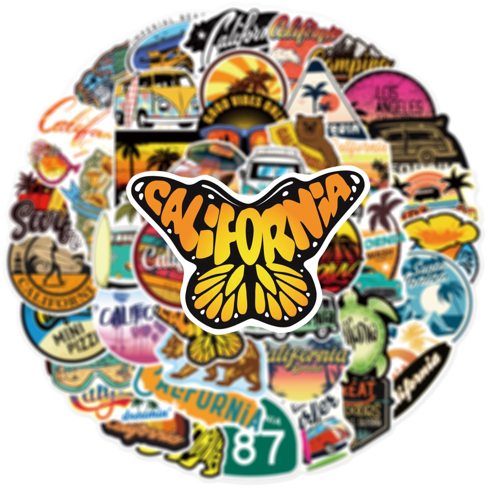 50pcs California Stickers, CA State LA San Diego West Coast, #164