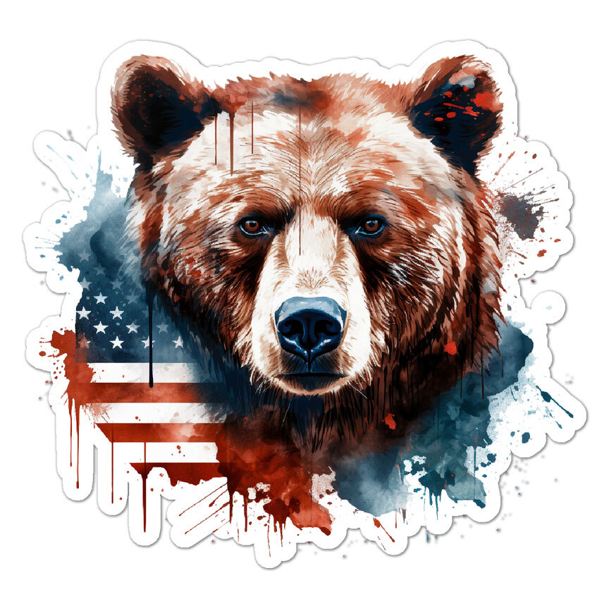 Grizzly Bear US Flag, Vinyl Decal Sticker, Indoor Outdoor, 3 Sizes, #11032