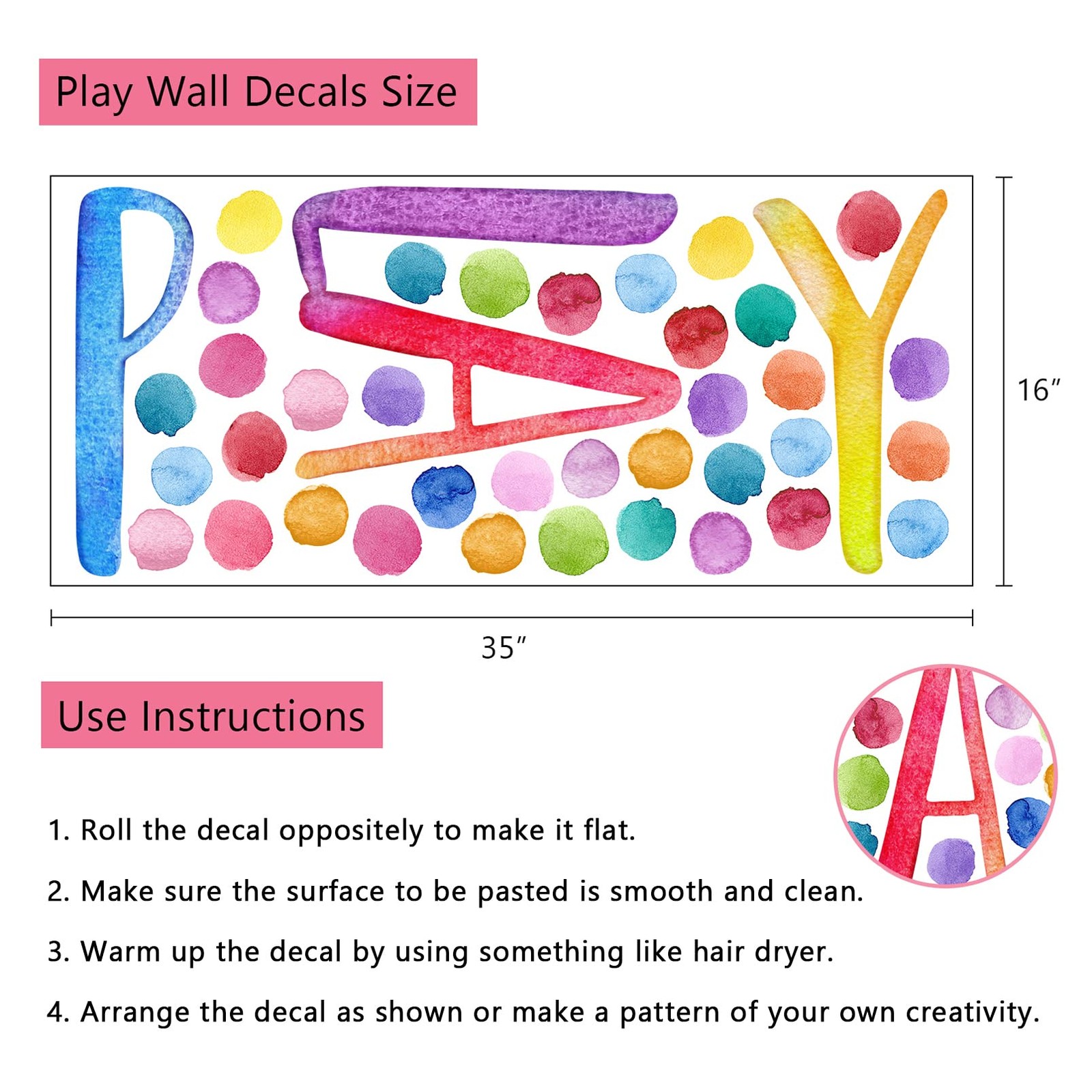 Playroom Polka Dots Wall Decals Stickers, Play Sign Peel and Stick Neutral Nu…