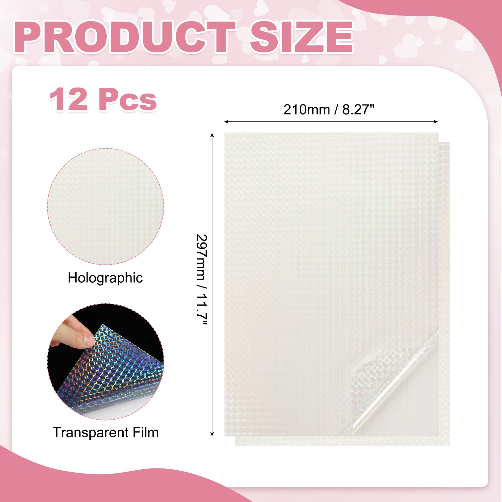 12 Sheets 8.3"x11.7" Holographic Sticker A4 Self-Adhesive Film(Small Square)
