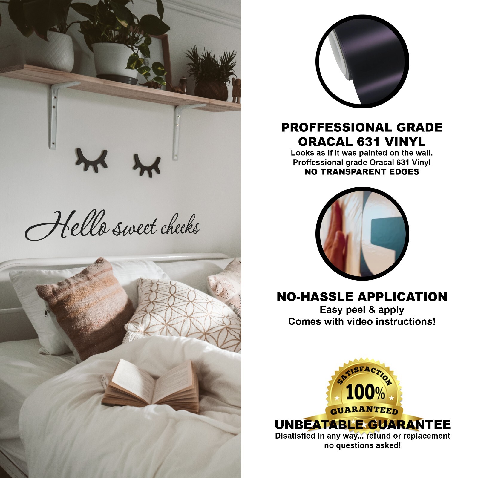 Hello sweet cheeks wall decal love quote sticker bedroom bathroom 22×3 inches