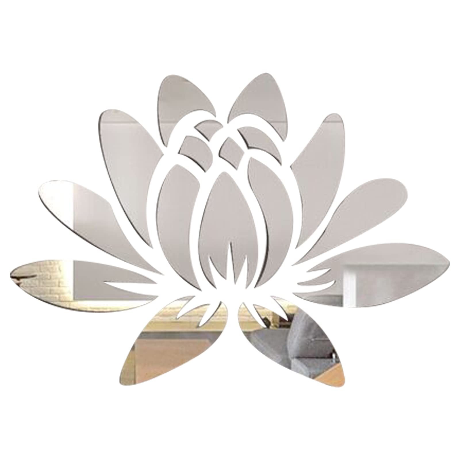 CREATCABIN 3D Acrylic Mirror Wall Sticker Lotus Flower Decor Wall Art Decals …