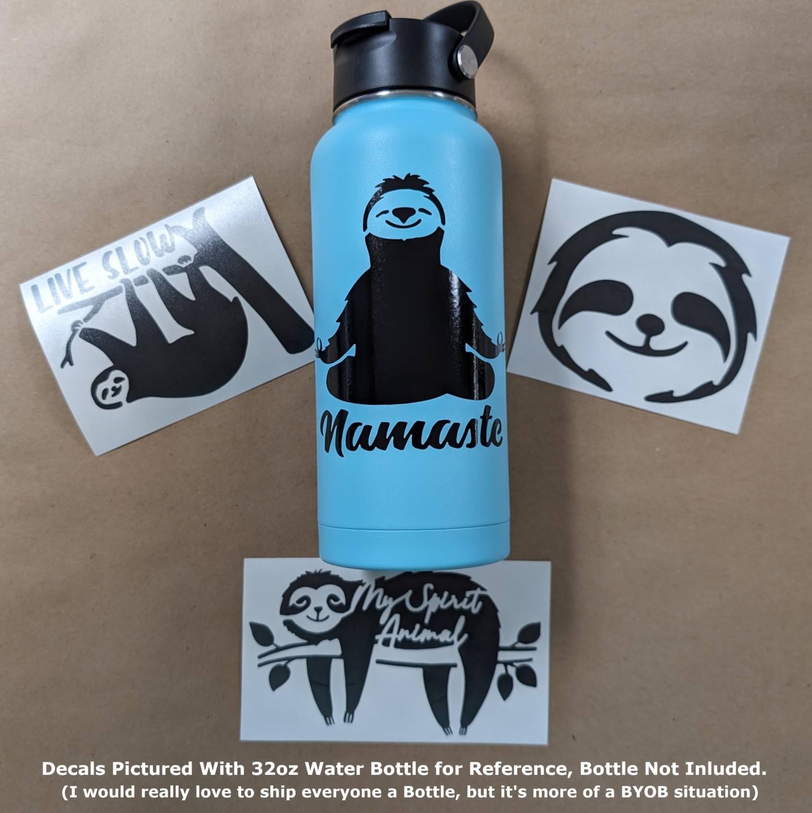Sloth Decal Set – 4 Pack, My Spirit Animal, Live Slow, Namaste, Smiling Stickers