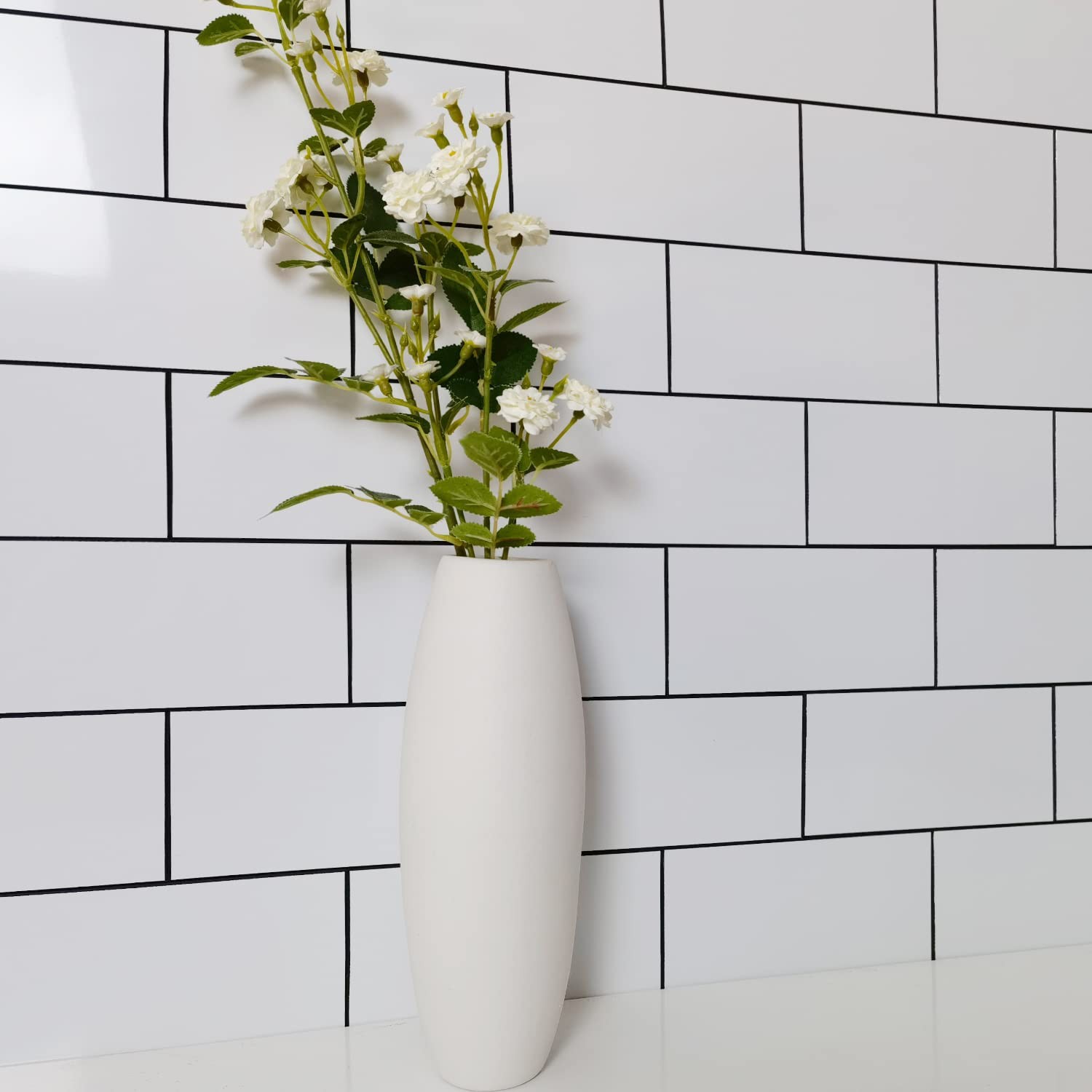 100-Piece Polished White Thick PVC Peel and Stick Backsplash, 3" x 6" Waterpr…