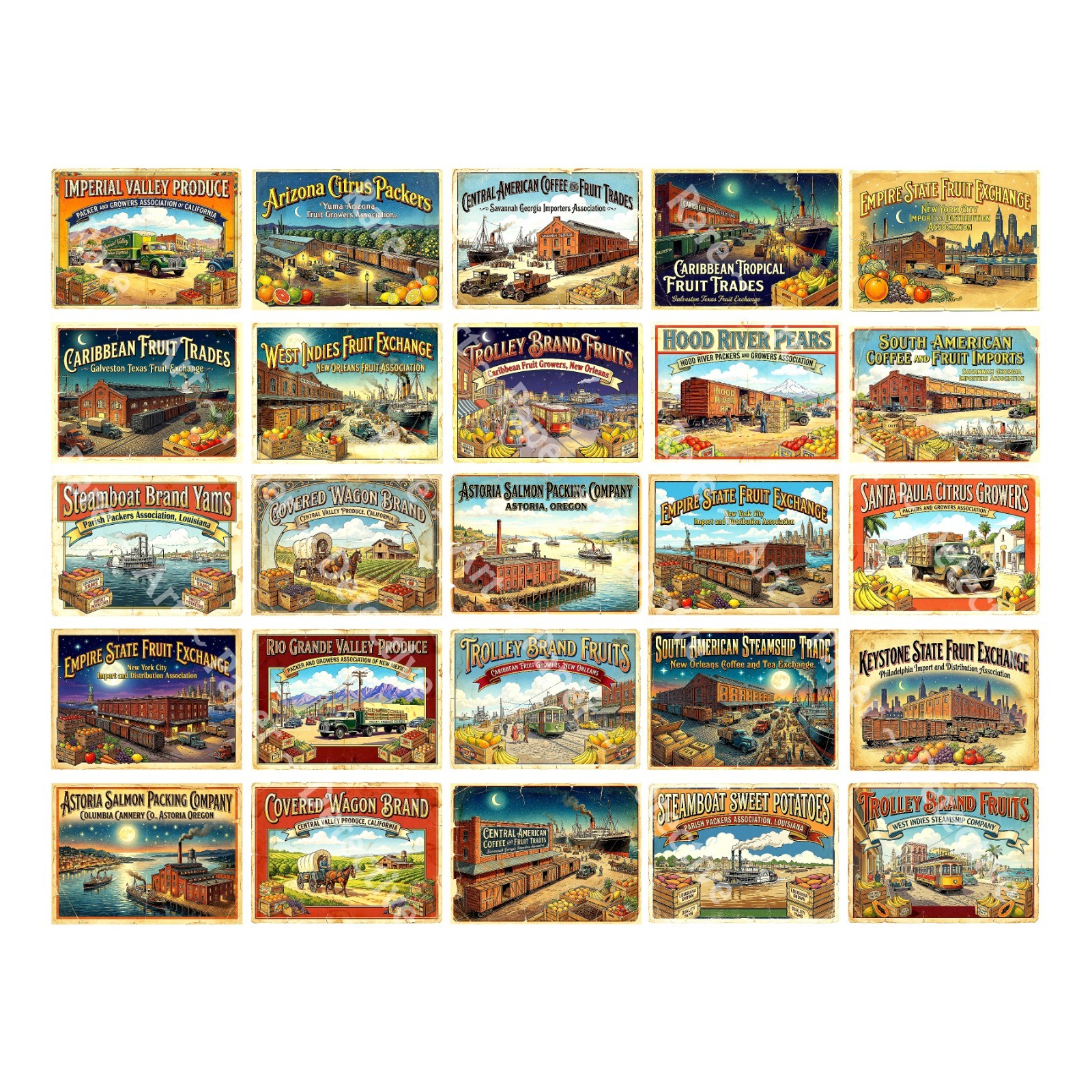 25 Mini Fruit Crate Label Tags, Vintage Kitchen Art Stickers, 1 Cut & Peel Sheet