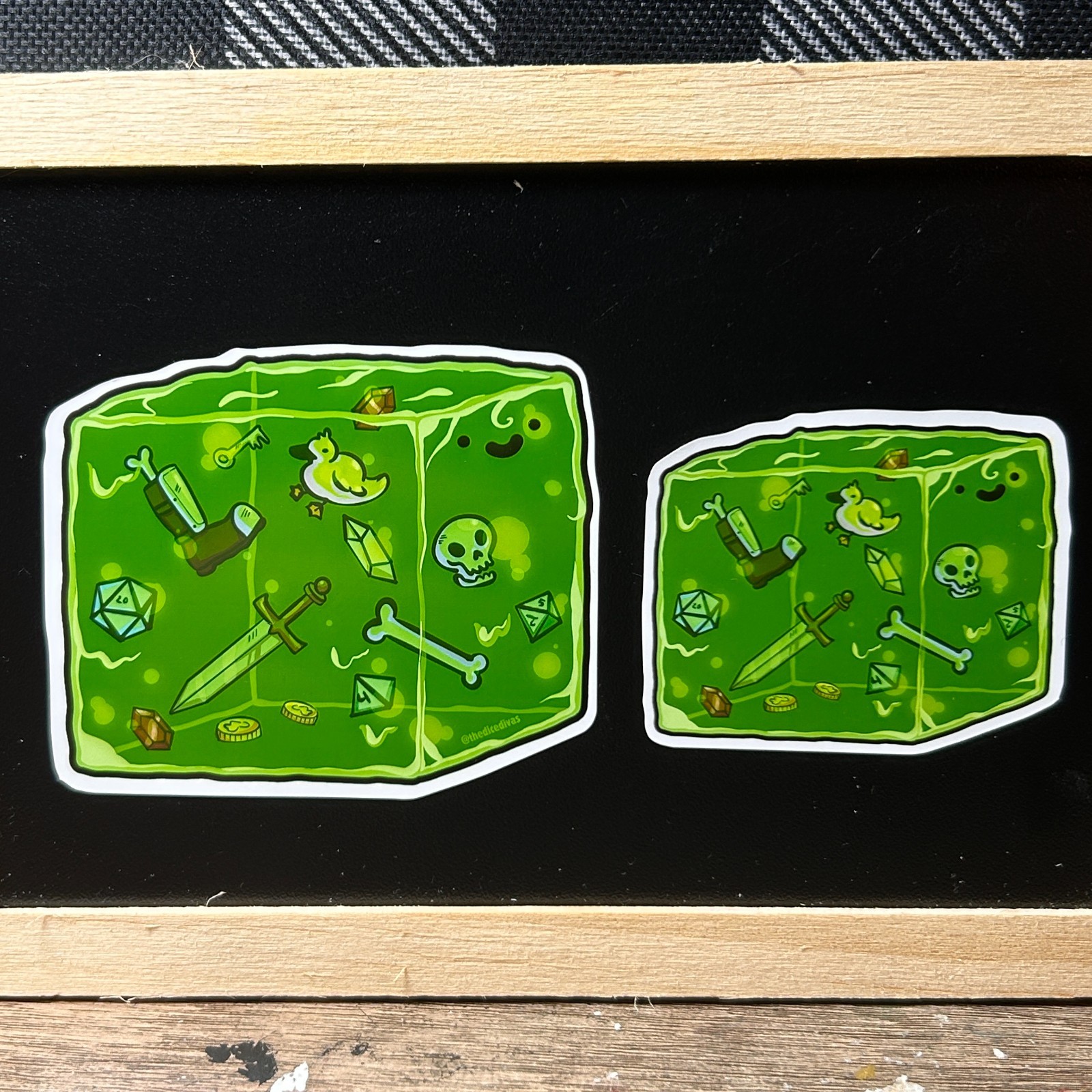 Dice Divas Originals: Humphrey The Jelly Cube, 2" & 3" Sticker – Gelatinous Cube