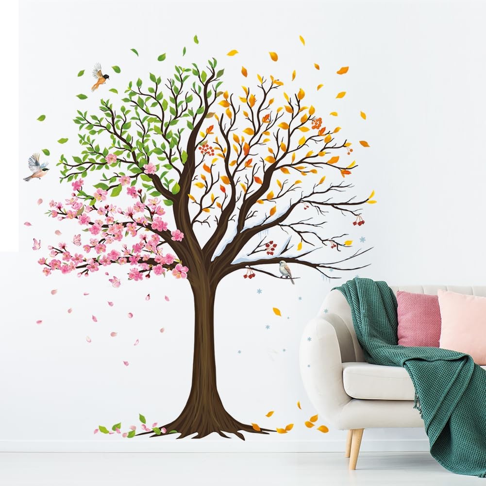 Tree Wall Decal Colorful Leaves Vinyl Peel Stick Large