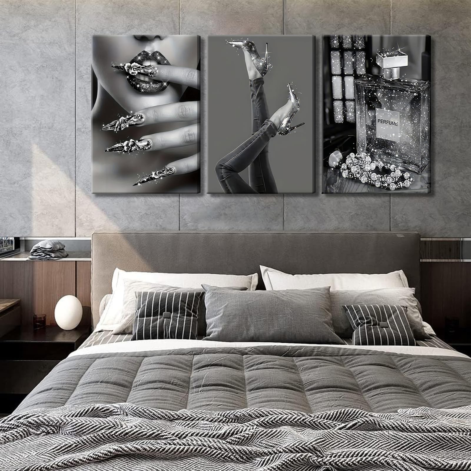 Modern Fashion Woman Canvas Wall Art Black and white stylish wall decor pictu…