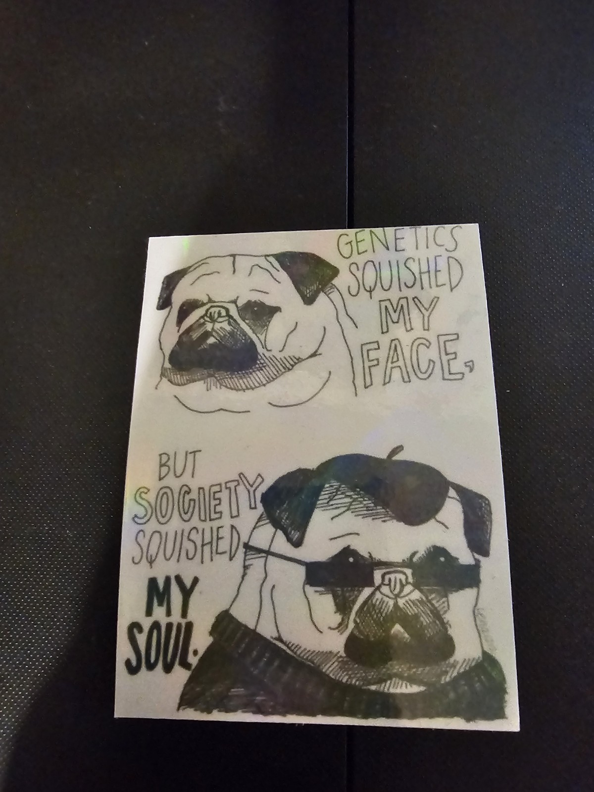 Holographic Pug Sticker. Funny Pug Meme Graphic