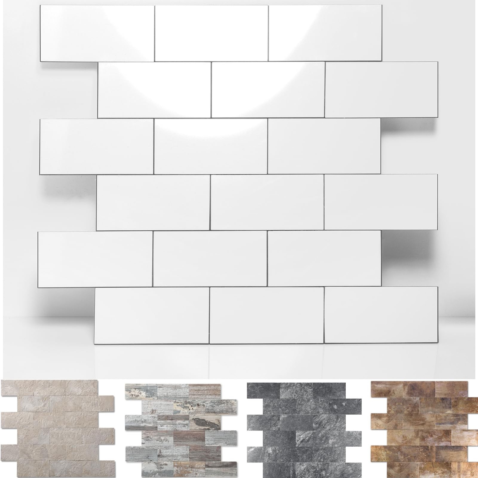 -Pack Peel and Stick Tile Backsplash 12"X12" PVC Wall 20 Polished Marble White