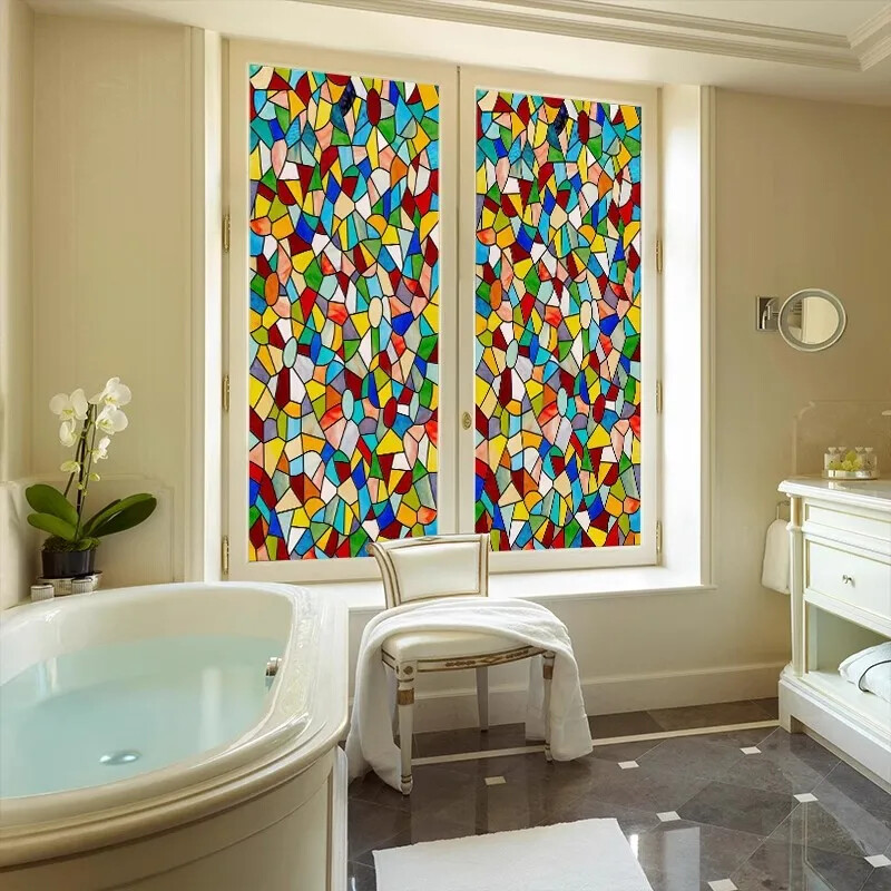 Vintage Static Cling Privacy Stained Window Film Opaque Frosted Glass Sticker