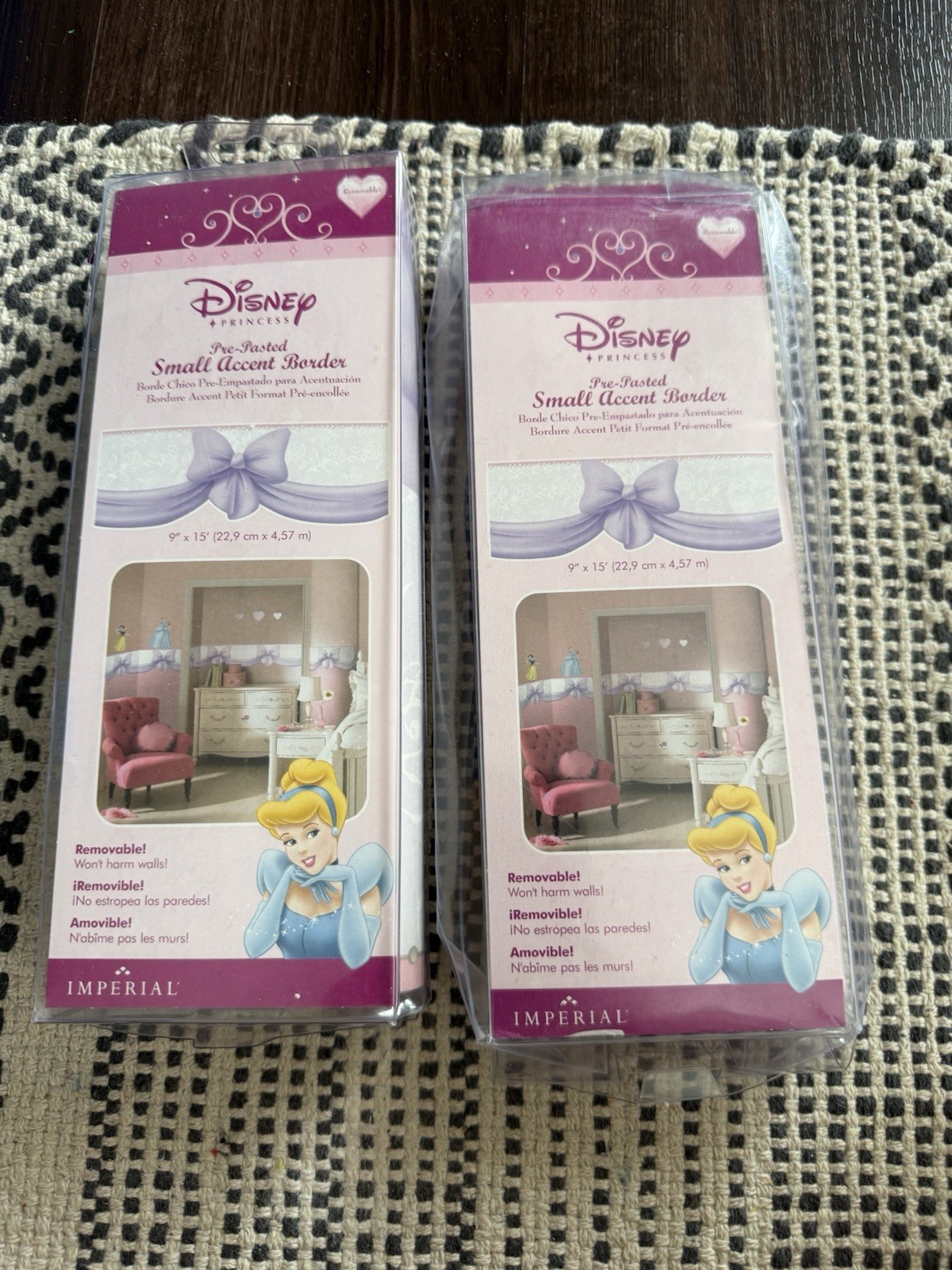 Disney Princess Wall Paper Border Accent Pink Purple Ribbon Bows Lot Of 2