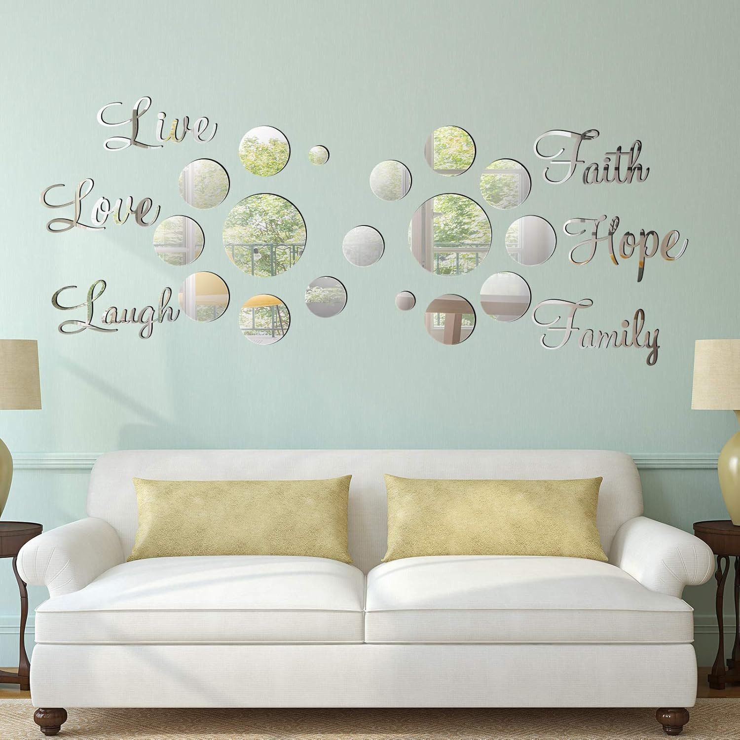 3D Acrylic Mirror Wall Decor Stickers 6 Word DIY Faith Live Laugh Hope Love F…