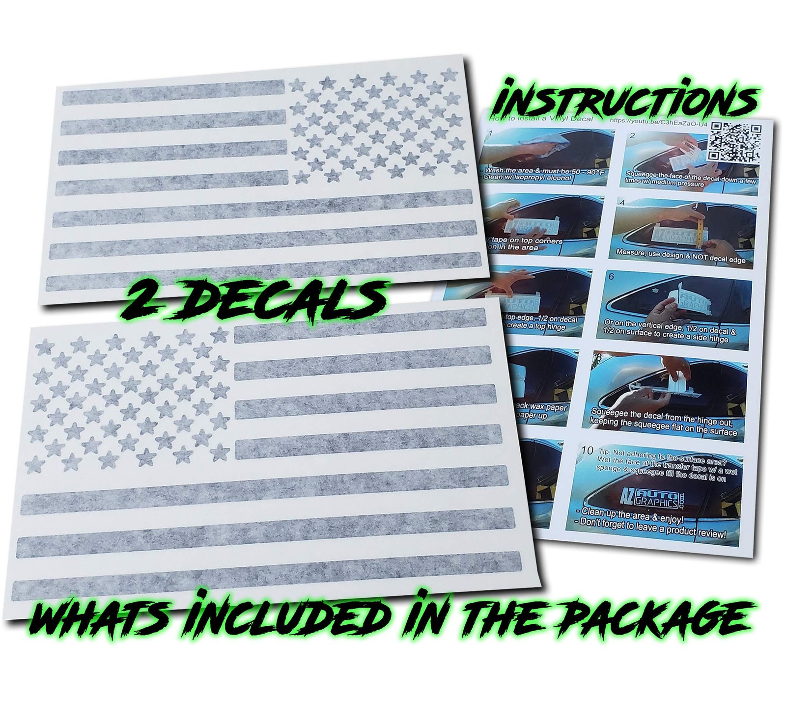 Az Auto Graphics USA American Flag Decal (4" x 7", Matte 4" x Black