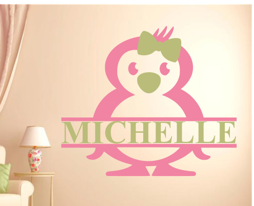 PENGUIN PERSONALIZED W/ NAME LARGE WALL VINYL DECAL STICKER YOUR CHOICE OF COLOR