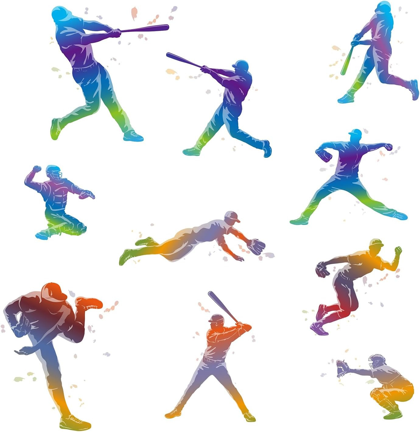 Watercolor Baseball Wall Stickers Removable Sports Player Silhouette Wall Decals