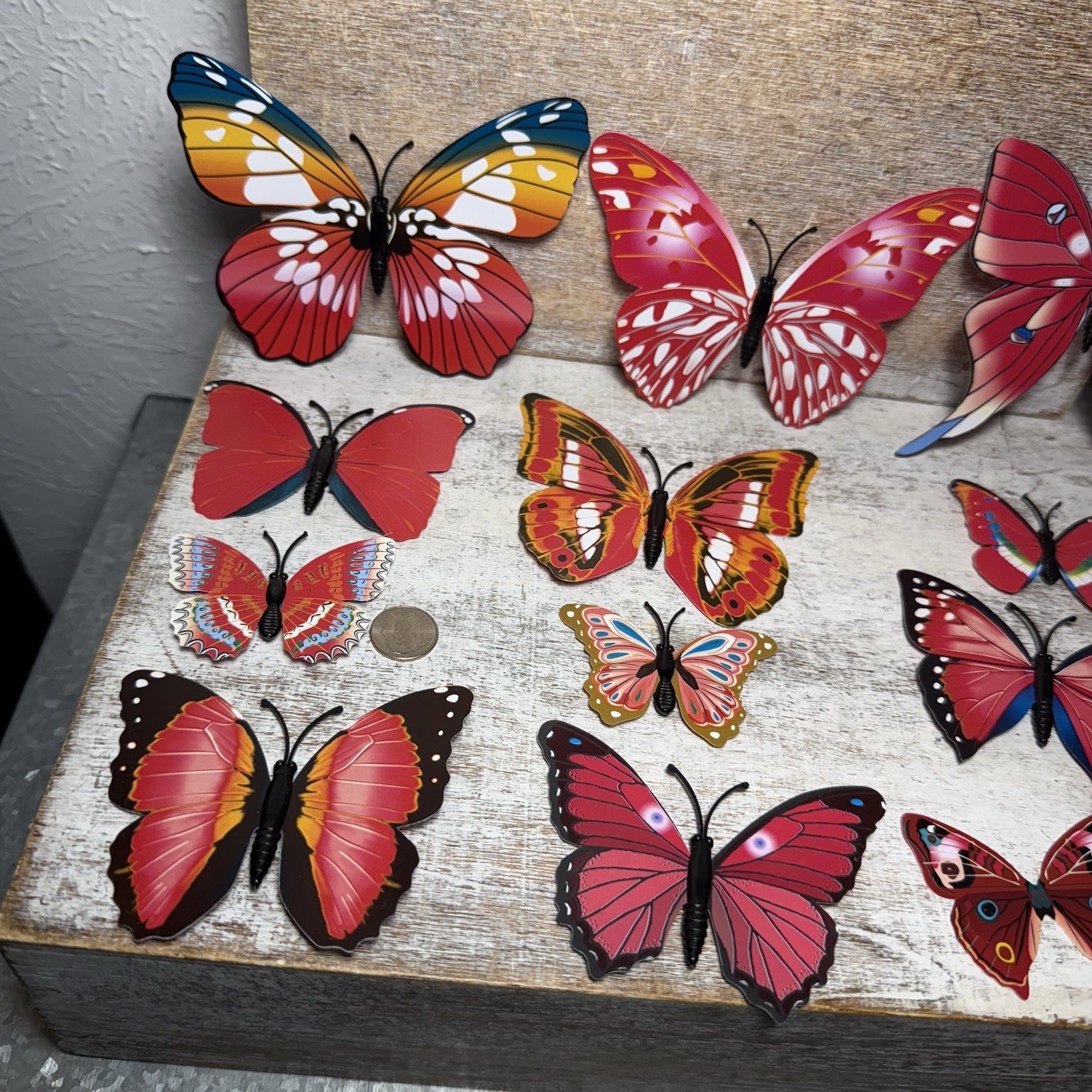 Lot of 12 3D Realistic Butterfly Wall Stickers Different Sizes, Shapes RED New