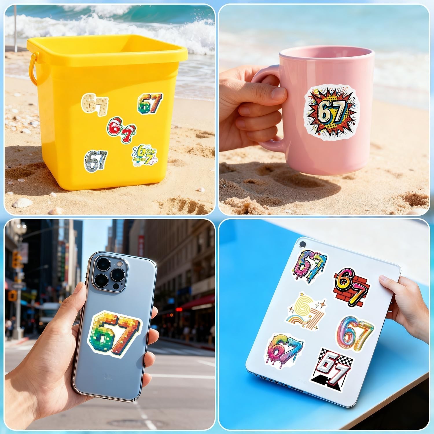 3 Random 67 Six Seven Meme Vinyl Decal Stickers Hands Laptop Waterbottle Pack