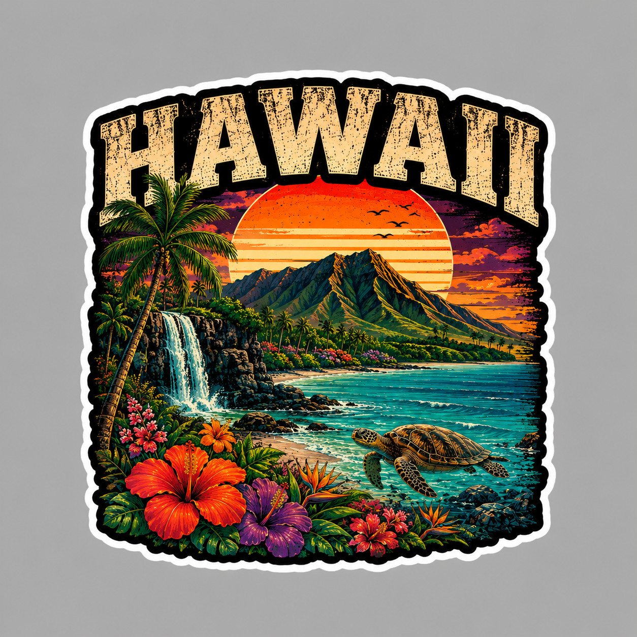 Hawaii Sticker Vinyl Decal Sea Turtle Tropical Beach Diamond Head Paradise