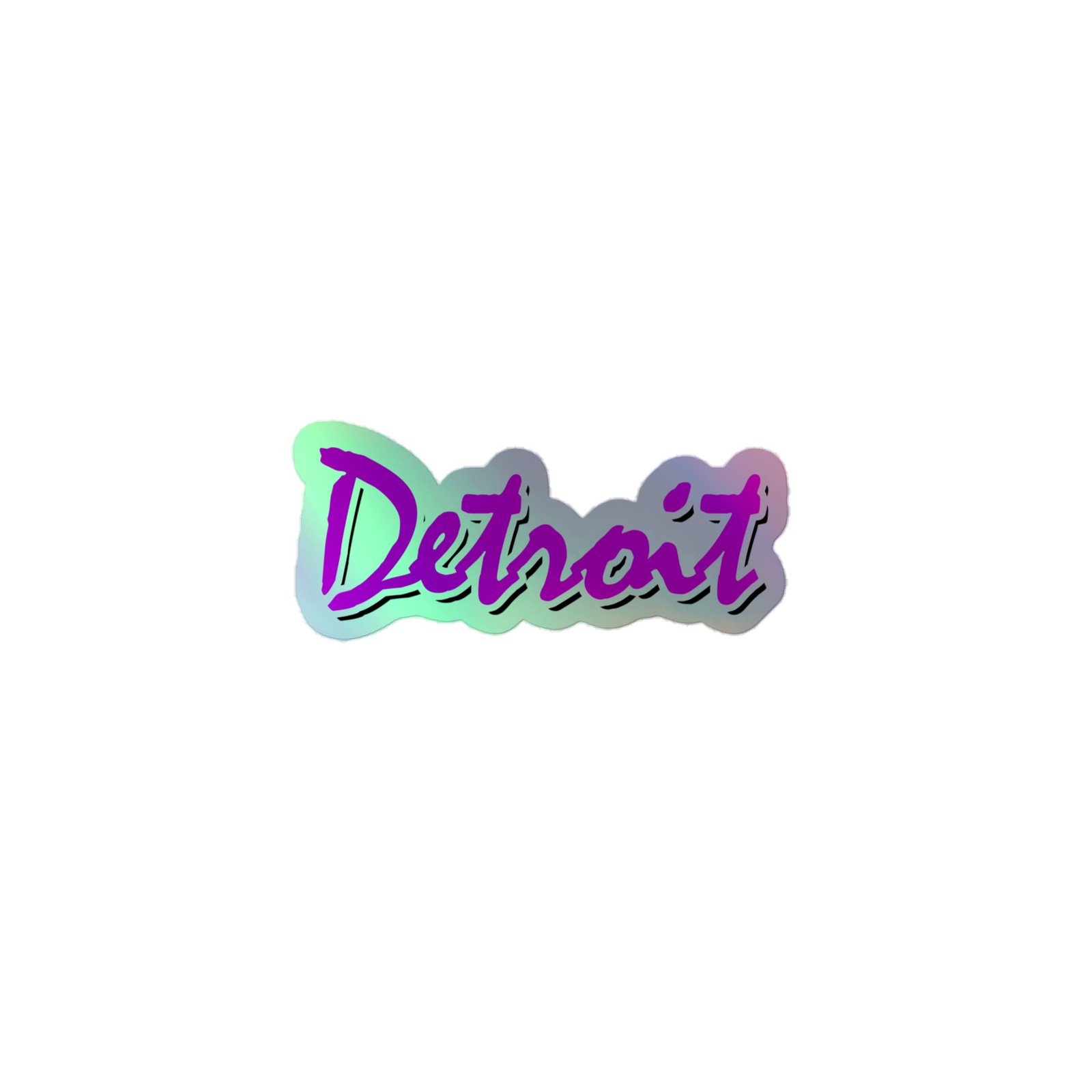 Detroit Michigan script font Holographic stickers