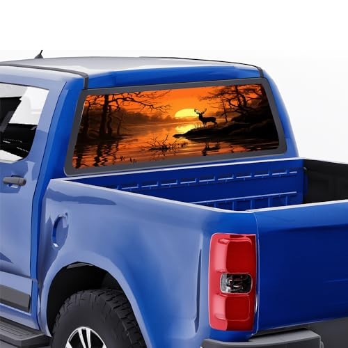 Watercolor Deer Pickup Truck Decals Rear Window, Rustic 22W x 66L inch Style-3