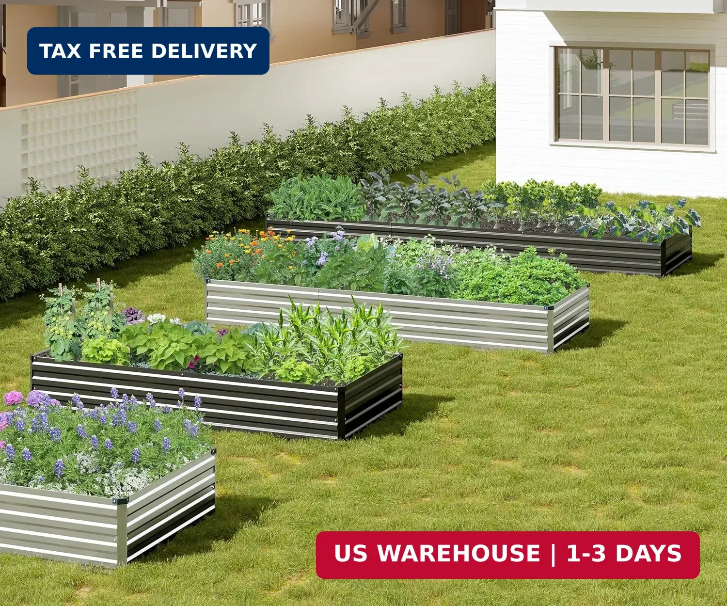 2PCS 7x3x1ft Galvanized Raised Garden Bed,Outdoor Planter Box Metal Patio Kit Pl