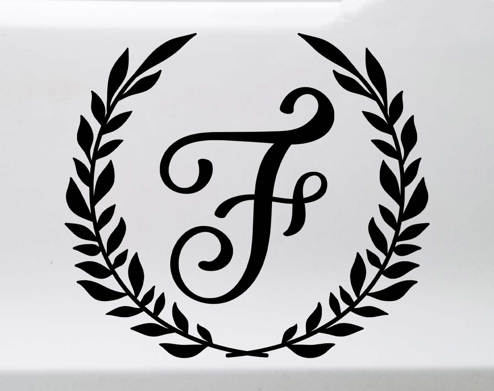 Monogram Letter in Laurel Wreath Vinyl Decal – Script Scroll Family Name Sticker