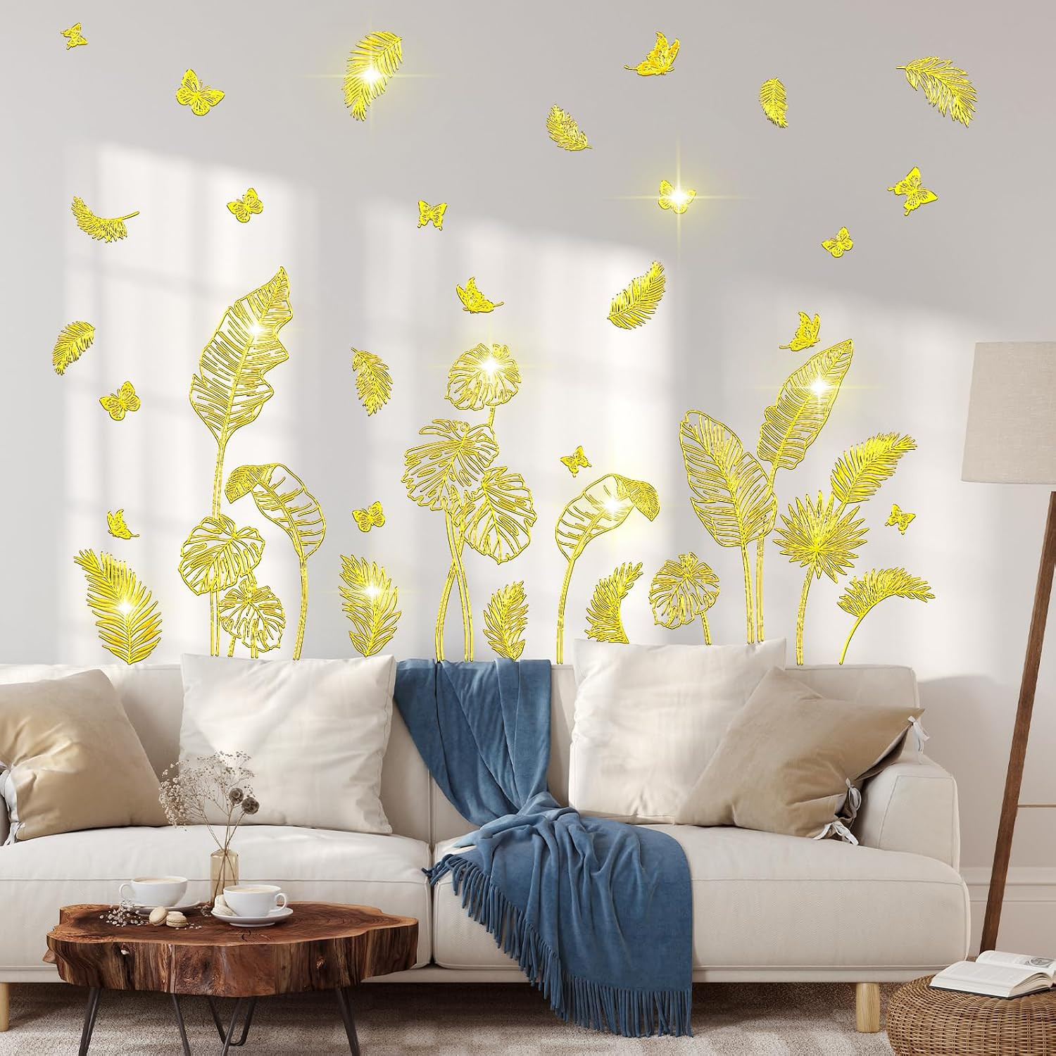 3 Gold Flower Wall Stickers Self-Adhesive Home Decor