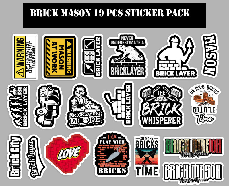 Brick Mason 19 pcs sticker pack laminated vinyl waterproof stickers