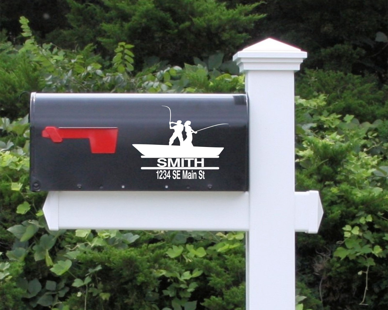 Customized Fishing Duo Vinyl Decal for Mailbox Name Street Address Set of 2