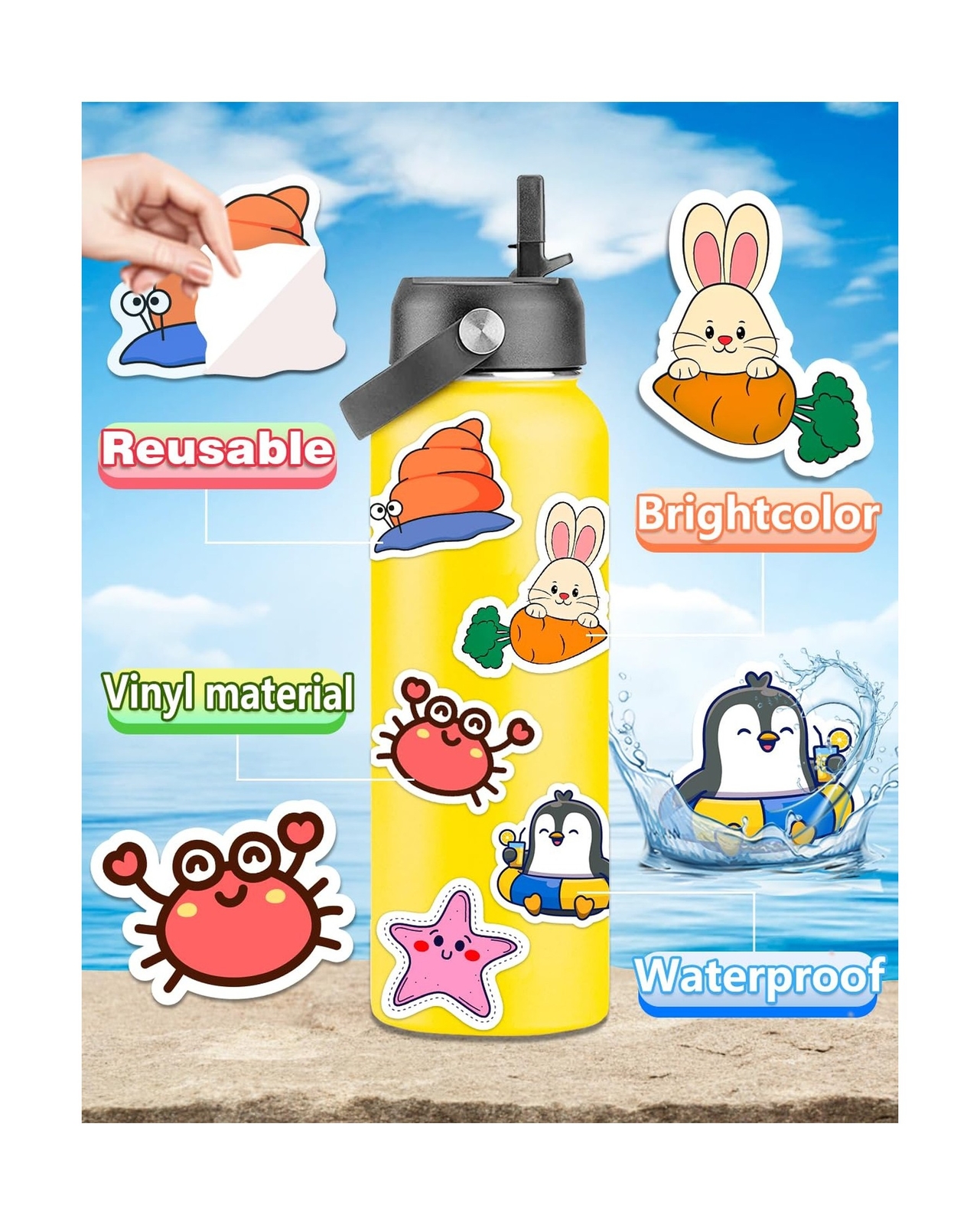 600 Pcs Cute Stickers for Kids, Water Bottle Stickers for Teens, Kawaii Vinyl…