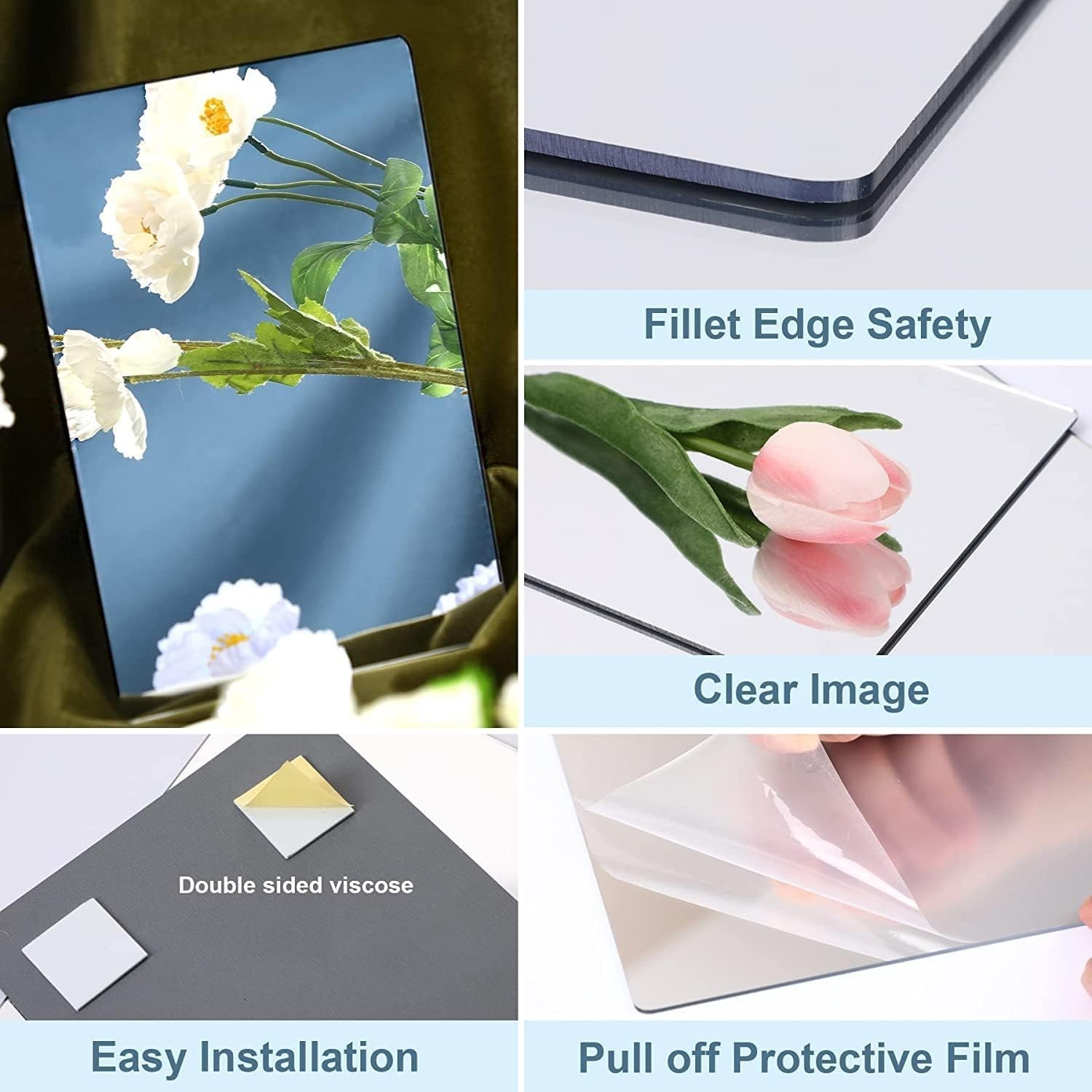 2MM Thick Frameless Acrylic Mirror Tiles – 12×12 Inches Wall Stickers Pack of 4