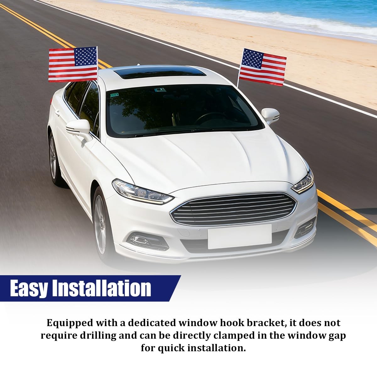 2 Pack 17×12 Inch American Car Flags with Window Clip Vehicle Window Mount Flag