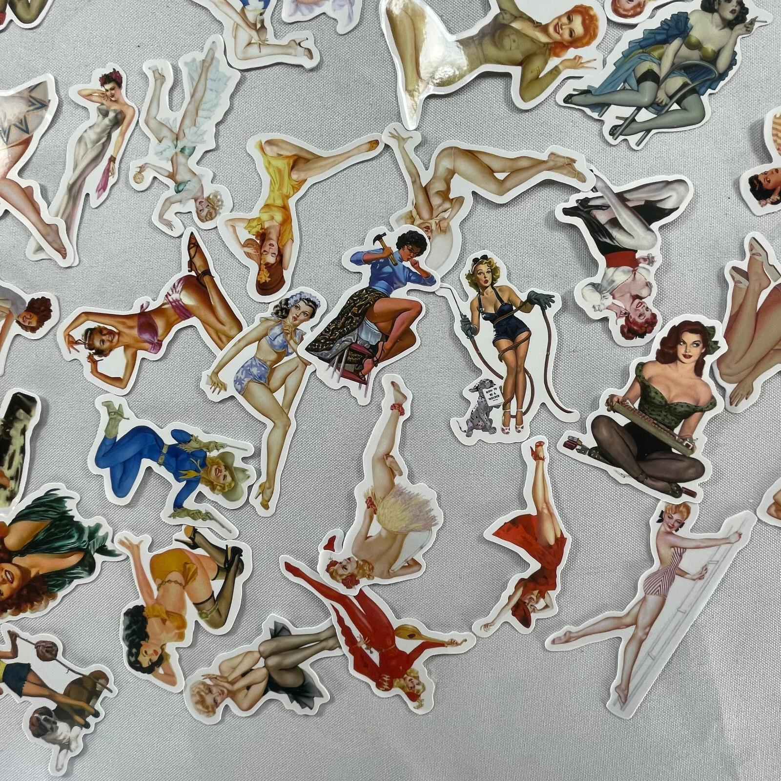 Lot of 66 Different 1" – 3" Vintage Style Female PinUp Stickers hot girls women