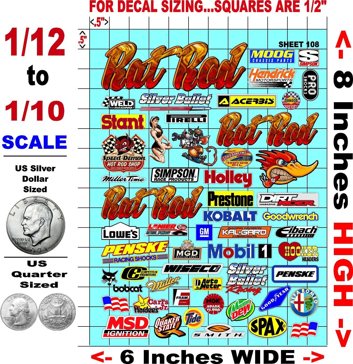 WHITE Vinyl Sticker Sheet 108-R/C MODEL Decal fits 1/10-1/16 Scale RatRodmsdlosi