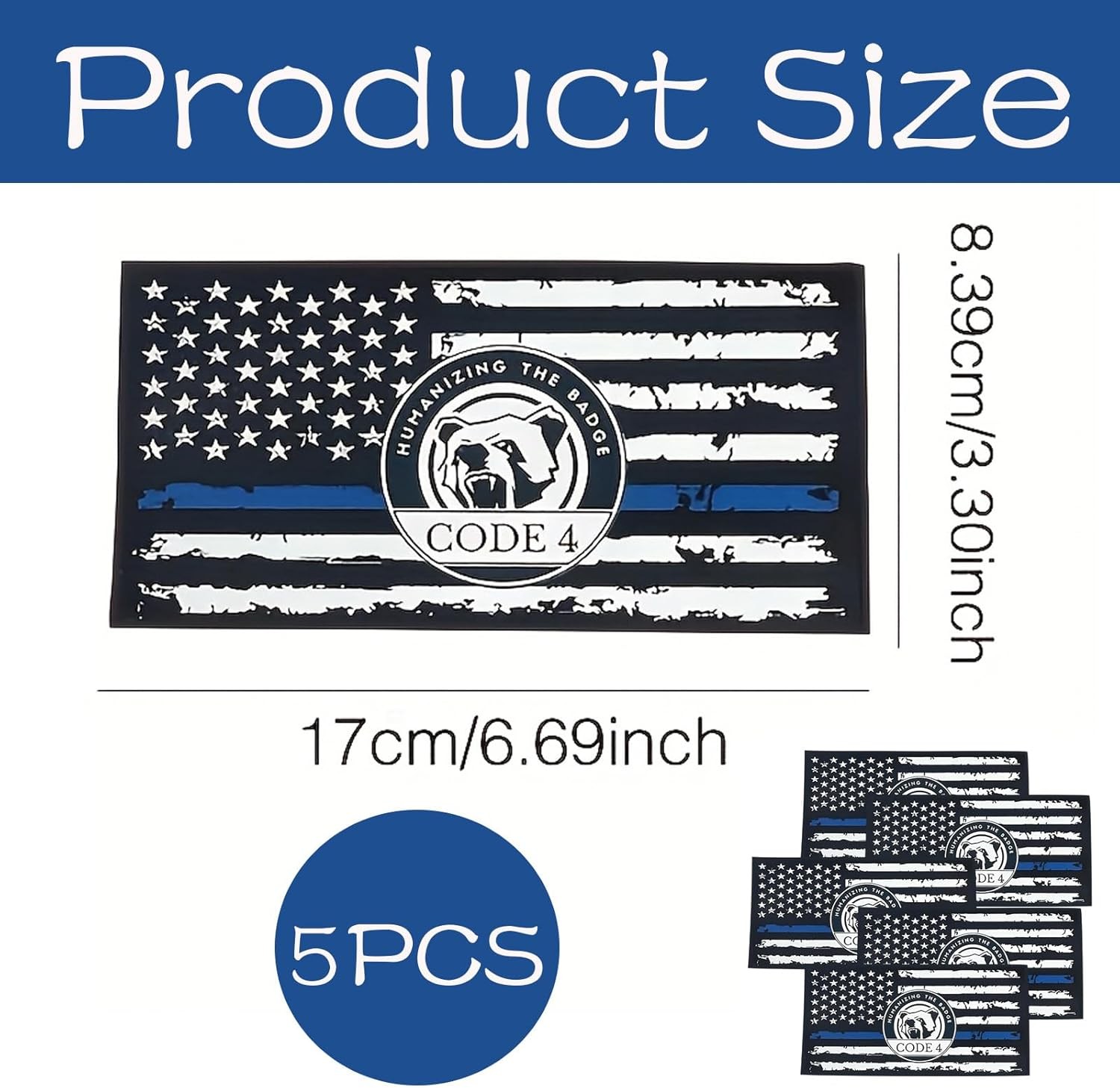 5 PCS Thin Blue Line Sticker Code 4, Police Support Stickers American Flag Thin
