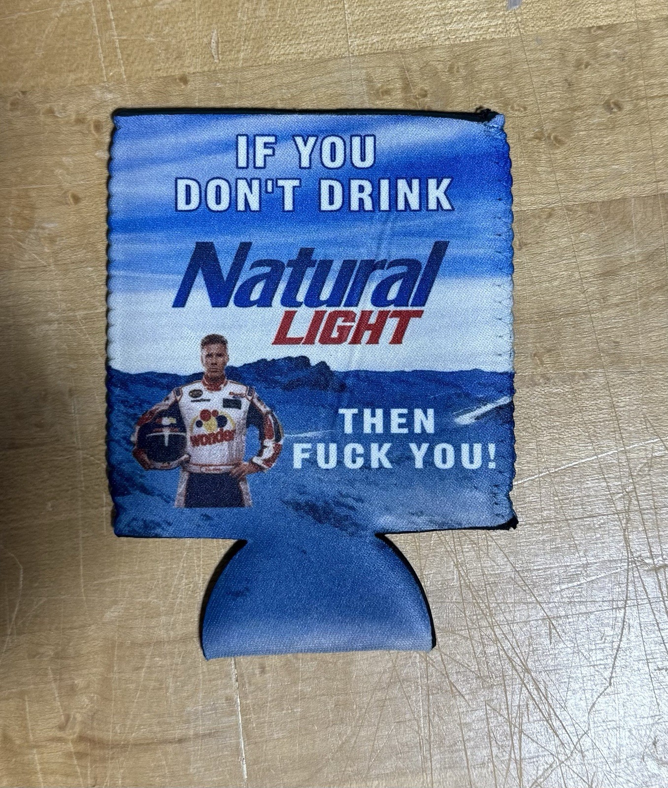 One Natural light Ricky Bobby Beer pop soda can koozie camping kayaking fishing