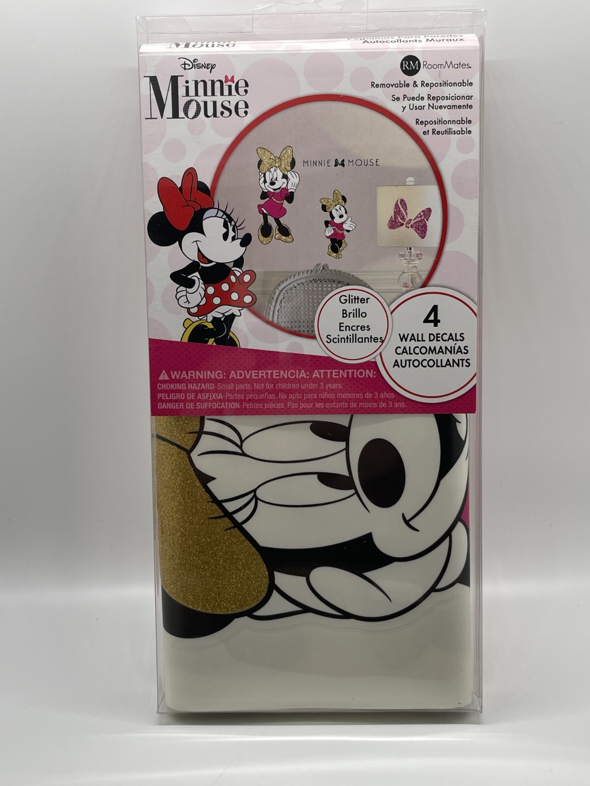 2-Pack RoomMates Disney Minnie Mouse 4 Piece Peel Stick Glitter Wall Decals