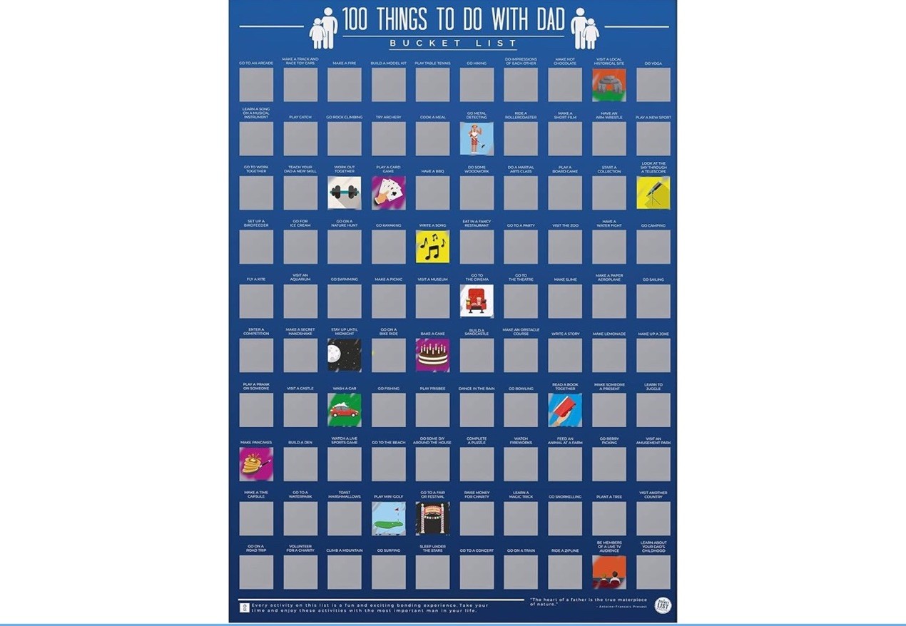 Bucket List 100 Things To Do With Dad Scratch Off Poster Checklist NIB