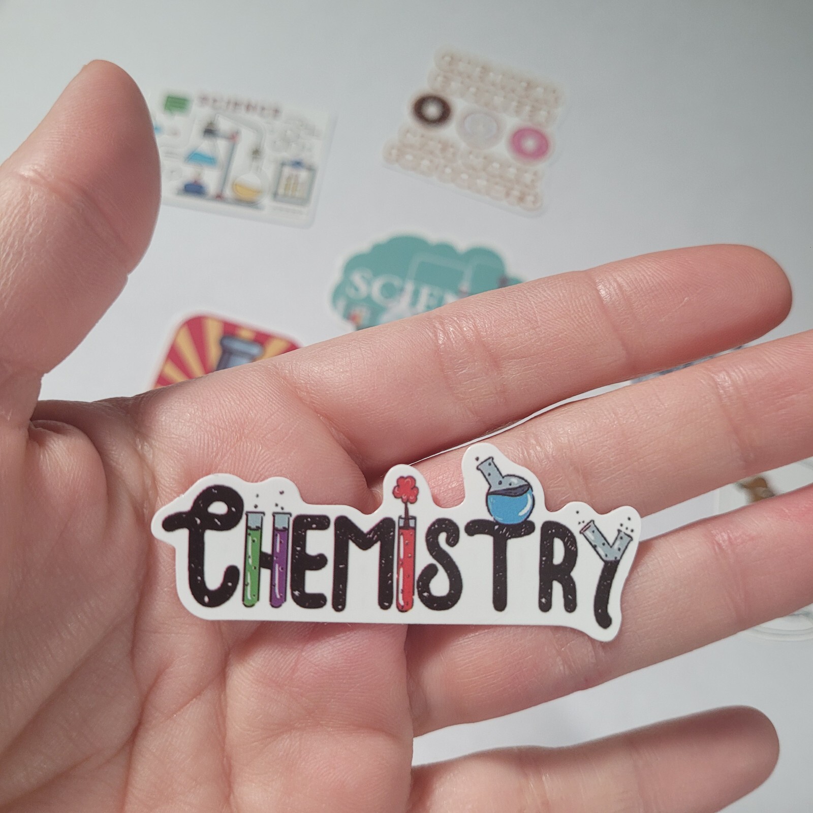 Science lab vinyl sticker set of 8 chemistry chemical beaker experiment atom