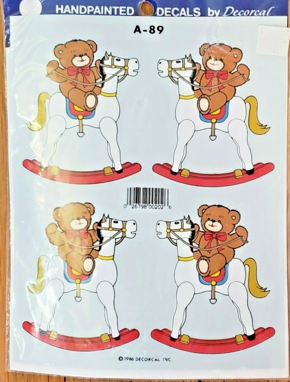 NOS 1986 Decals by Decorcal "Teddy Bears on Rocking Horses" Model A-89 *SEALED*