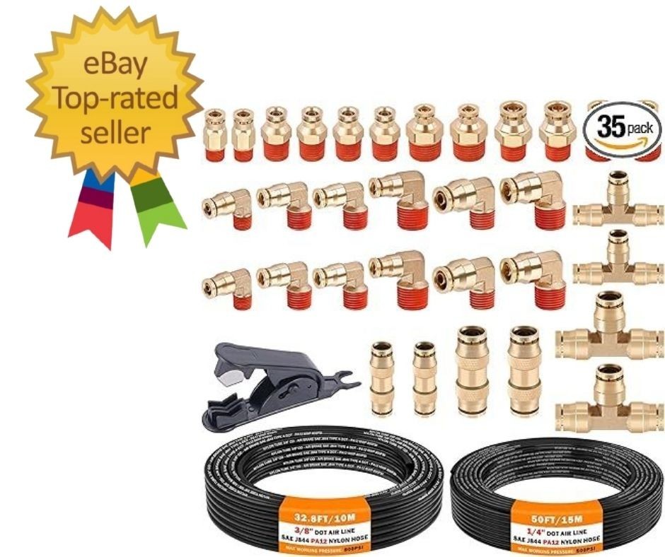 32 Pcs Brass DOT Air Line Fittings with 50 FT 1/4" and 32.8 FT 3/8" DOT Air Line