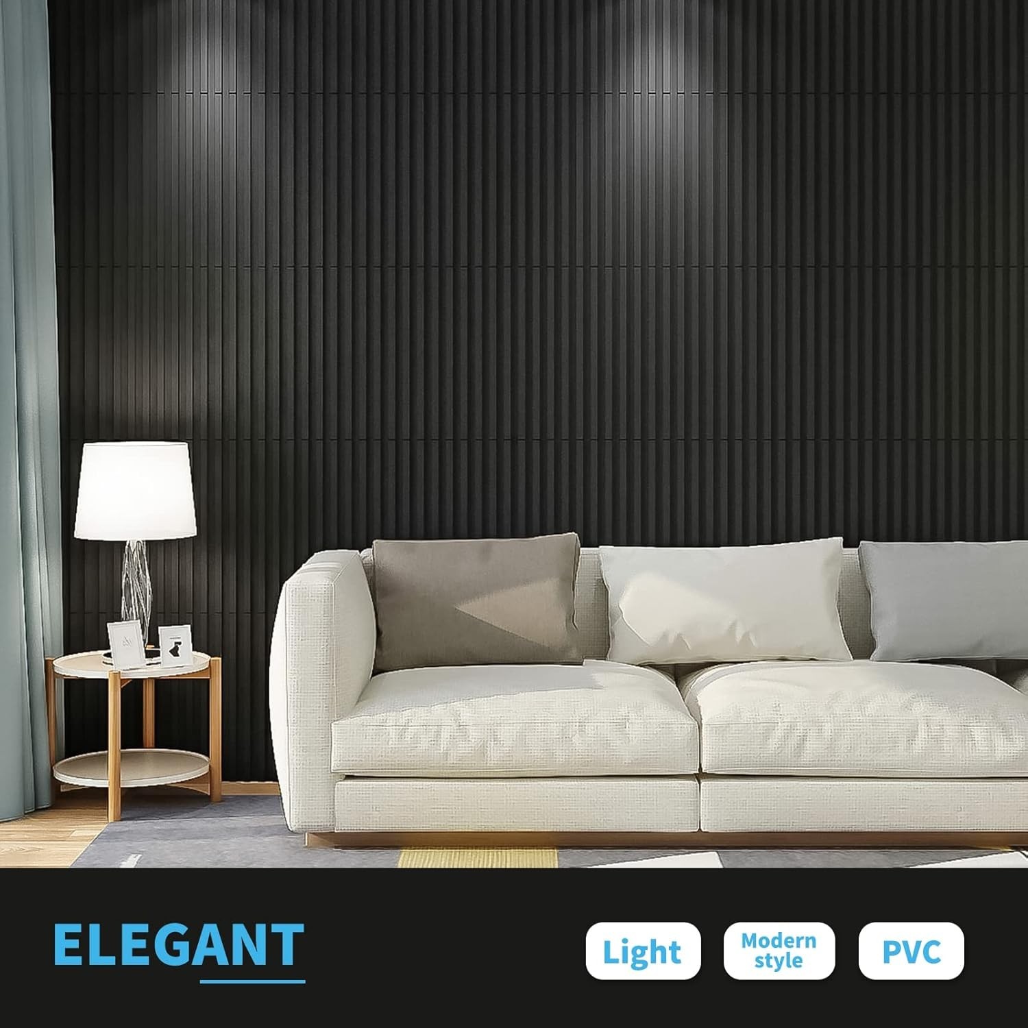 3D Fluted Wall Tiles – Black, 12-Piece Set, 32 Sq.Ft.