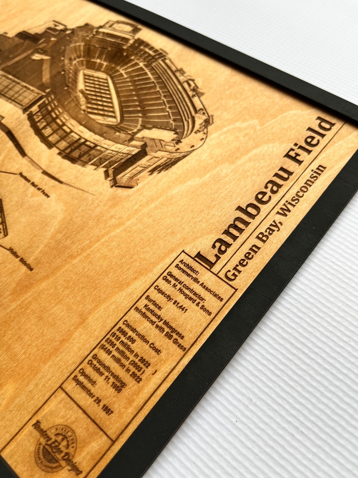Lambeau Field Green Bay, Wisconsin Wood Engraved Blueprint