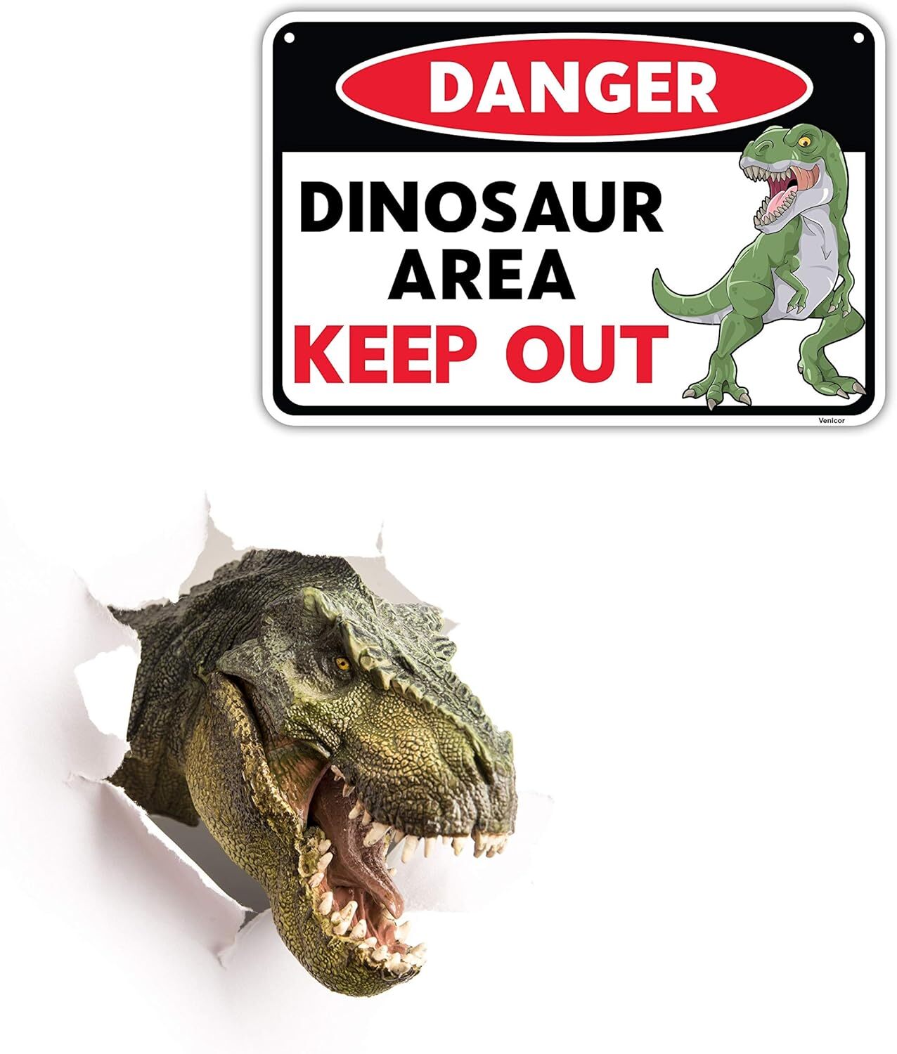 Venicor Dinosaur Sign – 8 x 12 Inches – Aluminum – Dinosaur Room Decor for Boys